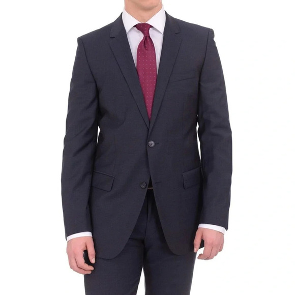 HUGO BOSS Aamon Hago Navy Blue Wool Career Blazer Sport Coat Red Label Size 42L - Picture 2 of 16